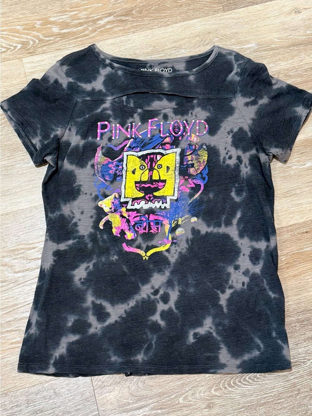 Pink Floyd NWOT Gray Black Tie Dye Cutout Division Bell Band Graphic Tee Med M